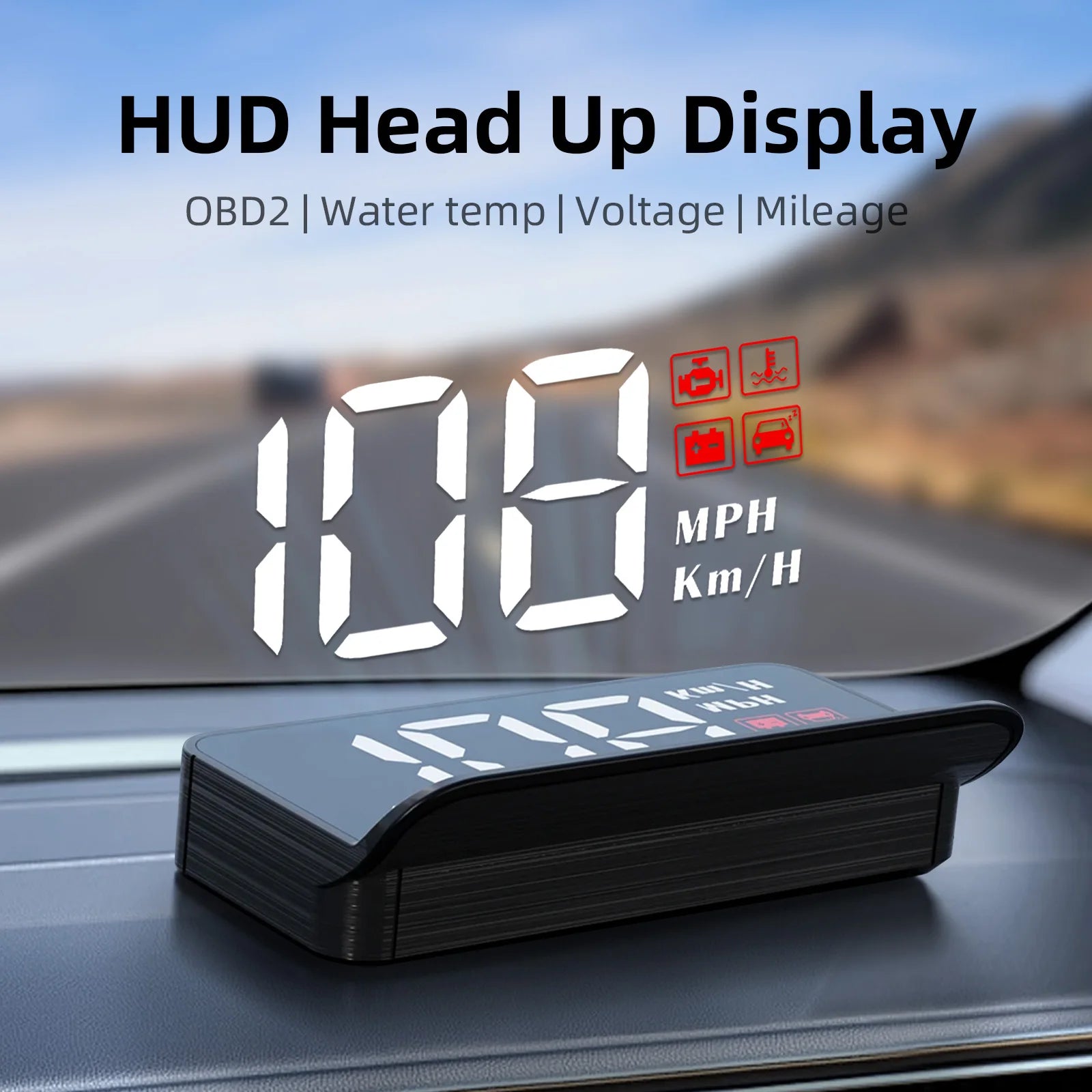 M3 OBD2 HUD Head-Up Display – Speed, Engine Temp & Voltage | Plug & Play