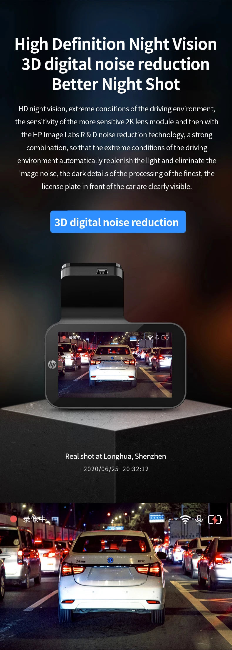 HP car camera dash cam camera 2k HD night vision WiFi DVR video loop video parking monitoring car dashcam auto