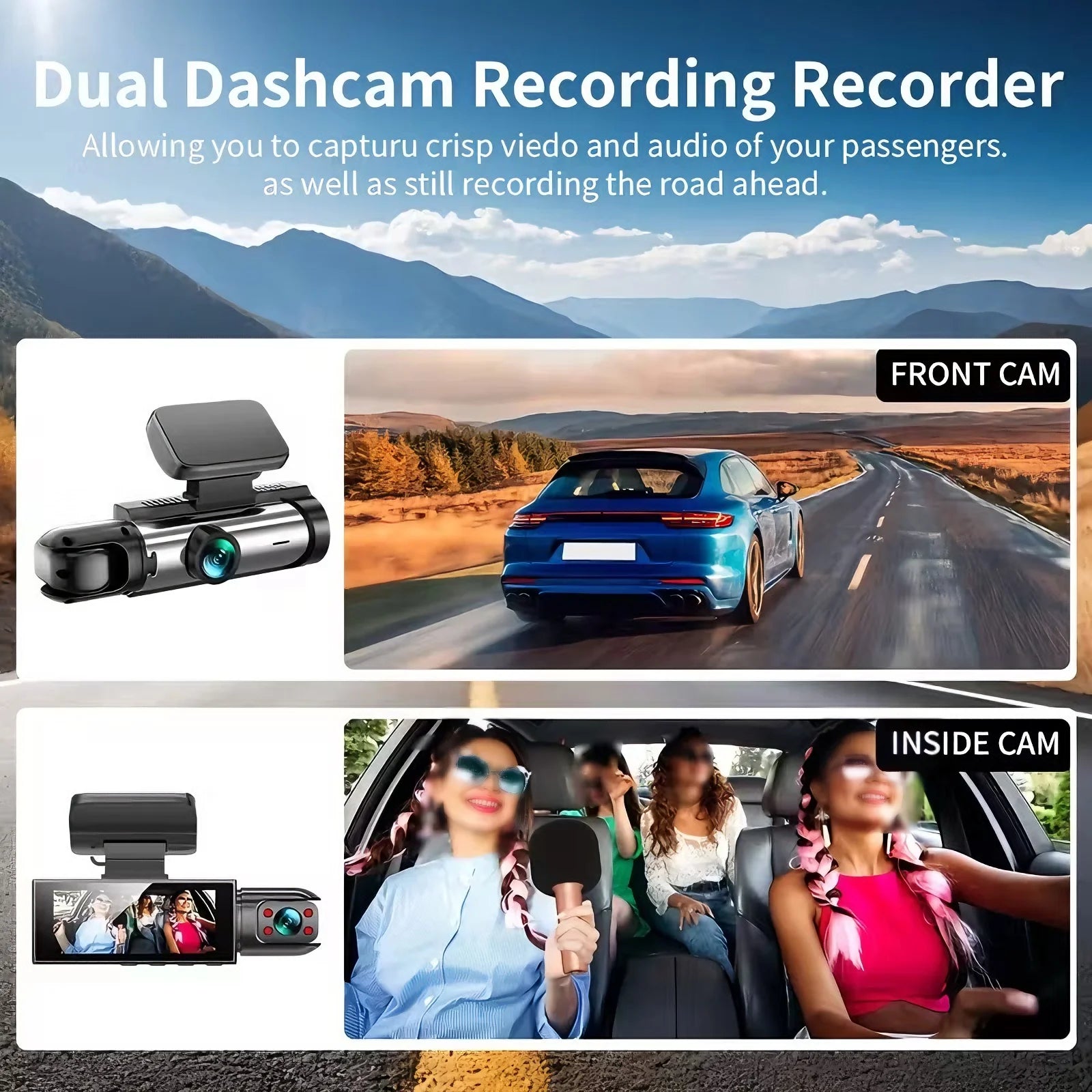 360° Car Dash Cam 1080P – Front & Rear DVR with Night Vision & Parking Monitor