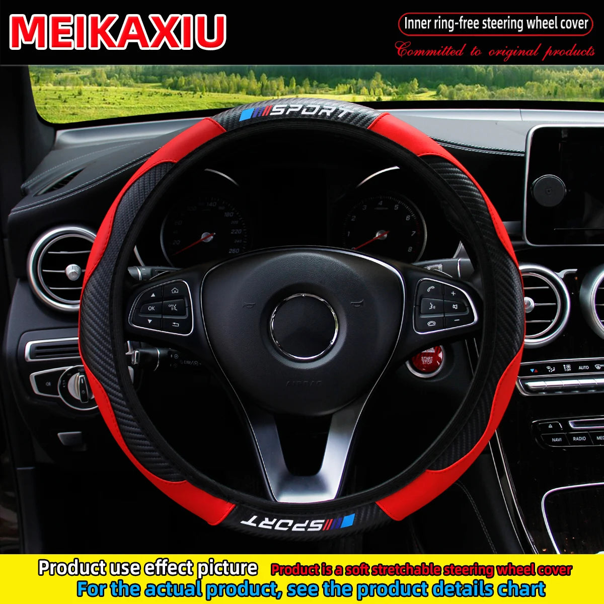 3PCS PU Leather Carbon Fiber Sport Car Steering Wheel Cover Handbrake Gearshift Automotive Accessories Rimless Design