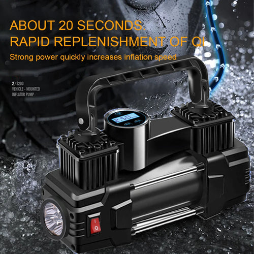 12V Mini Air Compressor – 150 PSI Dual Cylinder Tyre Inflator with LED Light