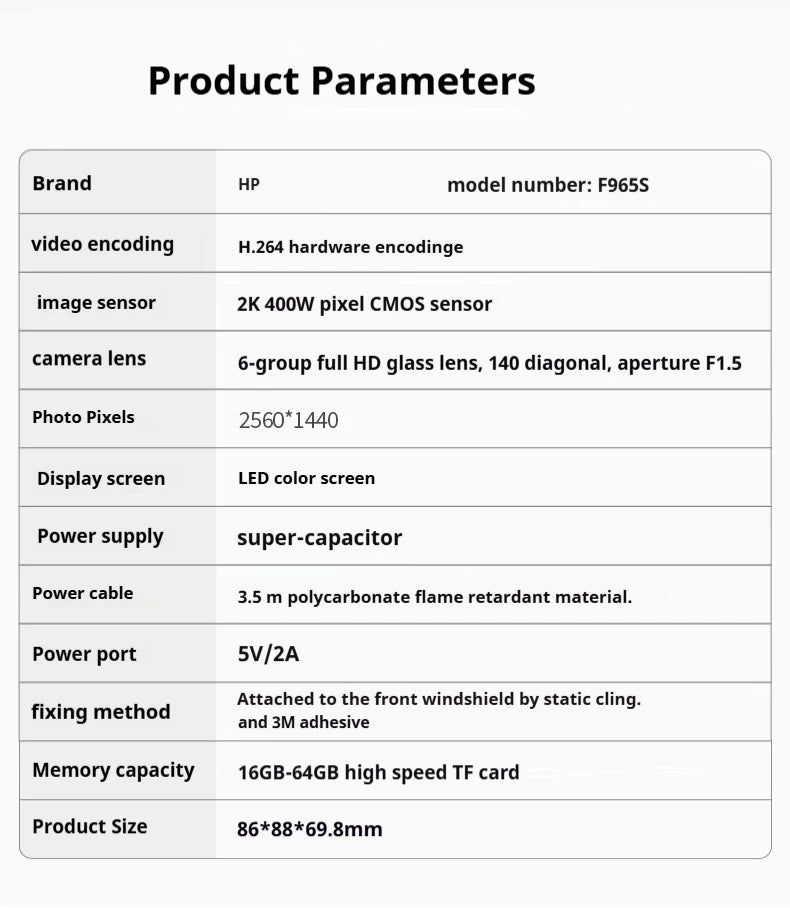 HP car camera dash cam camera 2k HD night vision WiFi DVR video loop video parking monitoring car dashcam auto