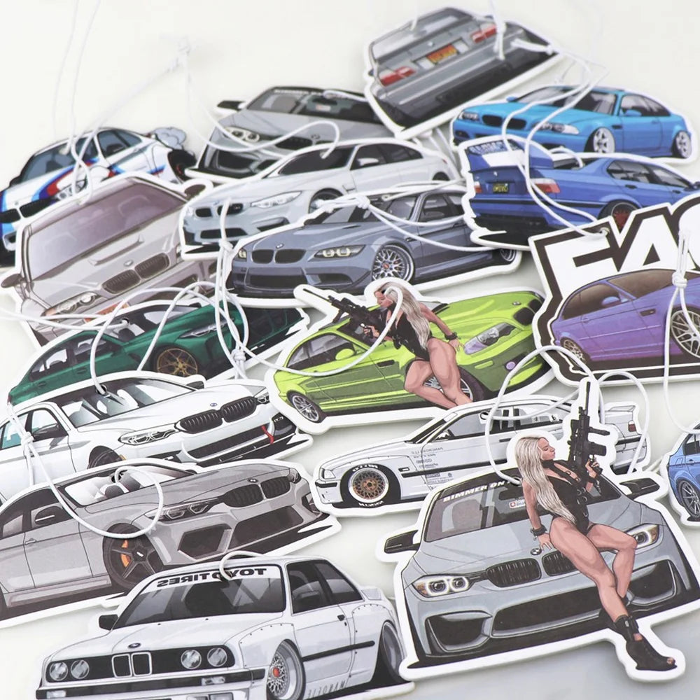 Racing Car Air Freshener Hanging Auto Rearview Mirror Perfume Pendant Solid Paper JDM For BMW F30 E46 E90 M3 M4 M5 Accessories