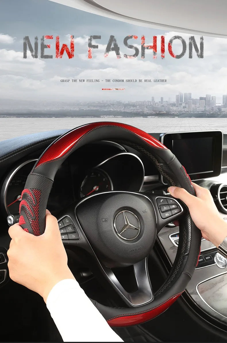 Three-dimensional Honeycomb Steering Wheel Cover  Durable Leather Cover with Anti-slip Linning Universal 14.5-15in