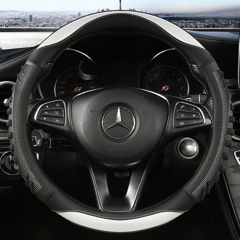 Three-dimensional Honeycomb Steering Wheel Cover  Durable Leather Cover with Anti-slip Linning Universal 14.5-15in