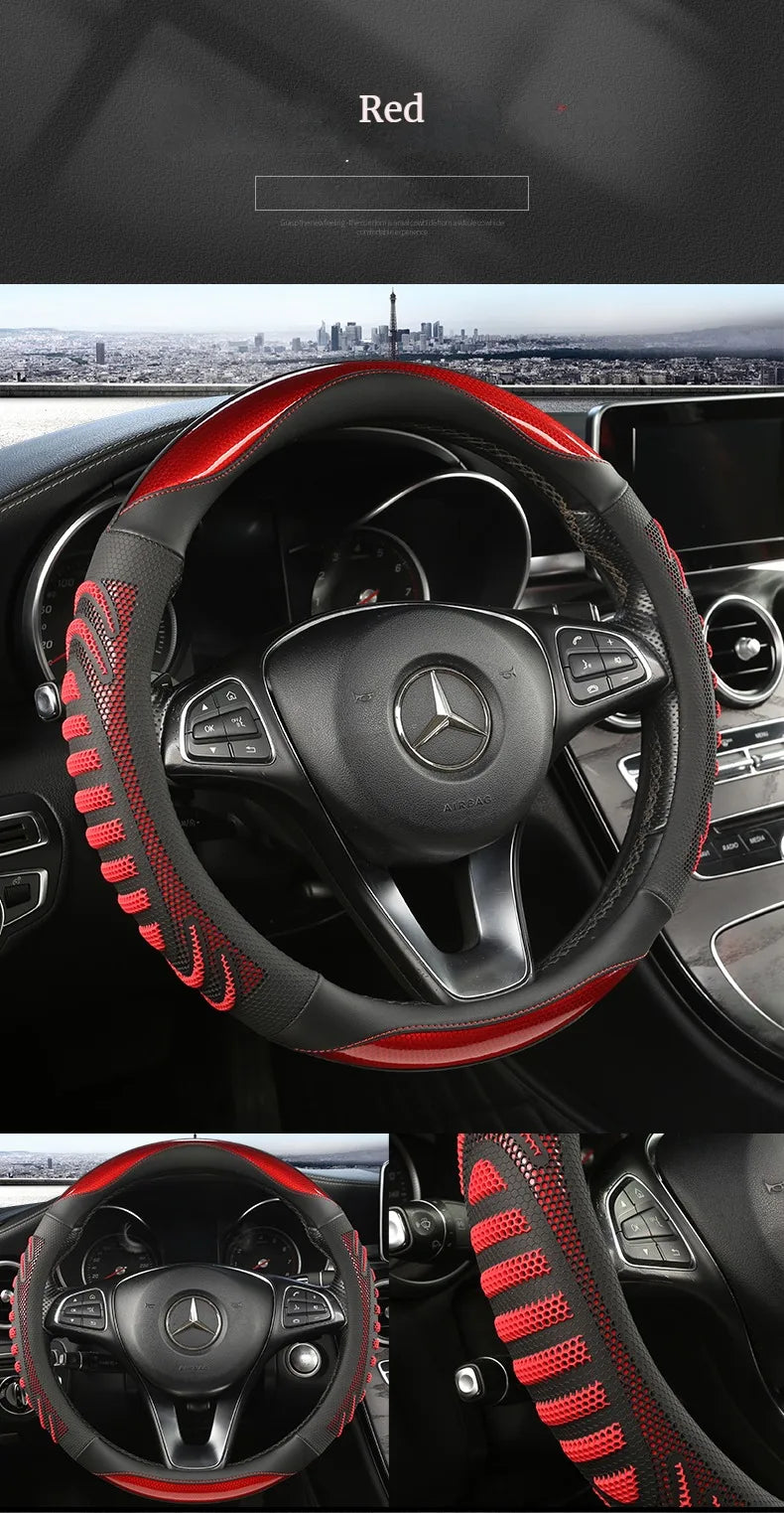 Three-dimensional Honeycomb Steering Wheel Cover  Durable Leather Cover with Anti-slip Linning Universal 14.5-15in