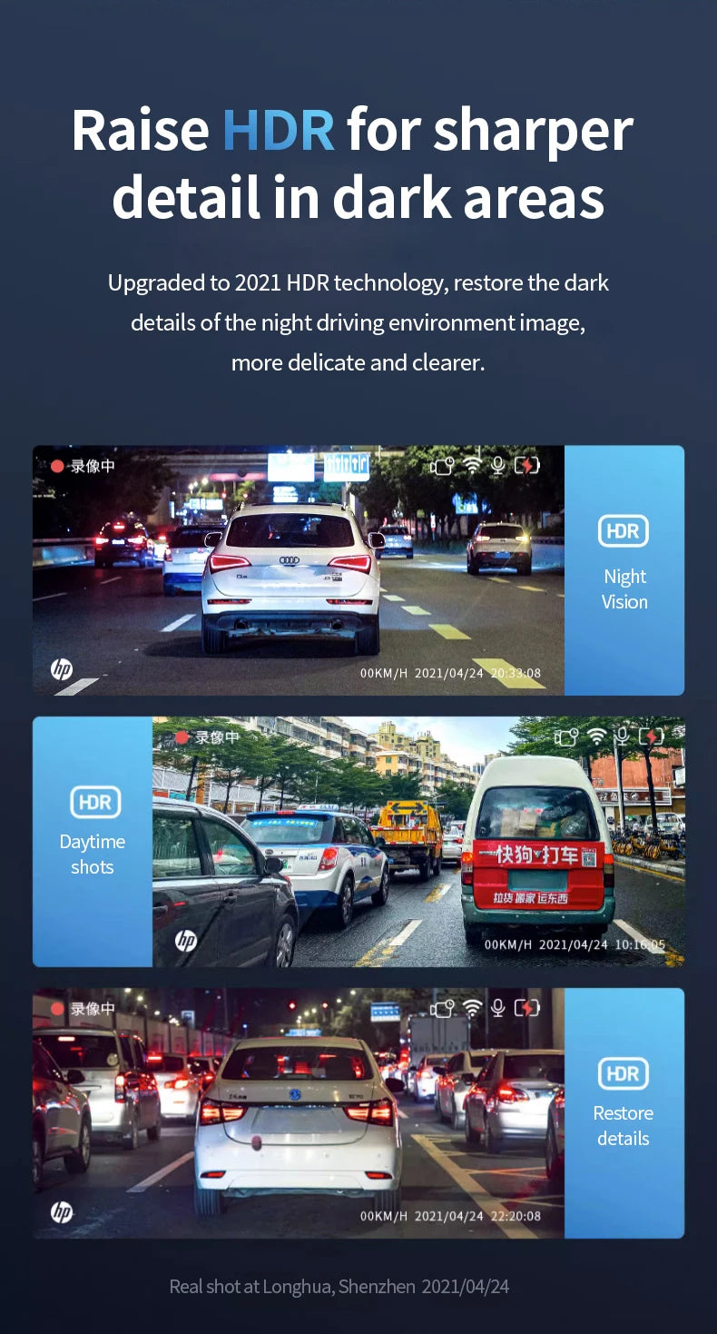 HP car camera dash cam camera 2k HD night vision WiFi DVR video loop video parking monitoring car dashcam auto