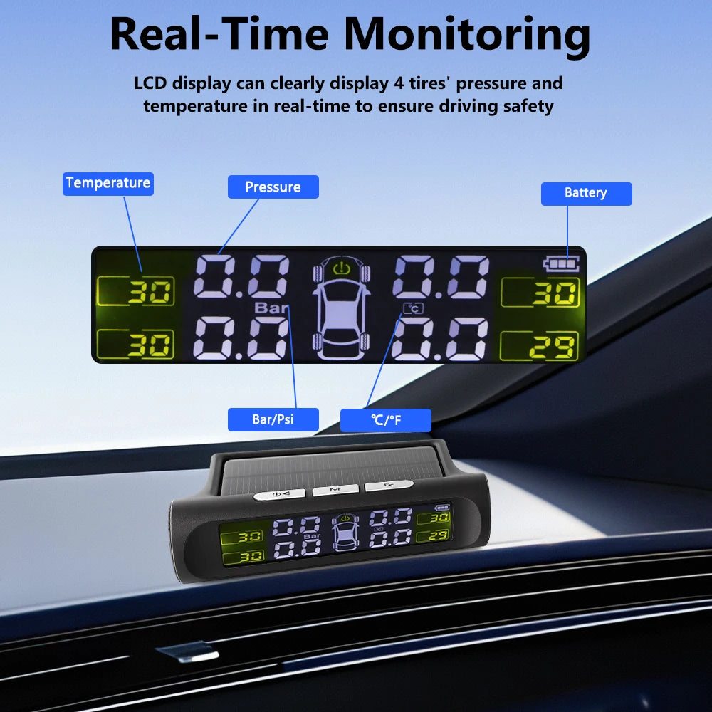 Smart TPMS Tyre Pressure Monitoring System – Solar Digital LCD Display