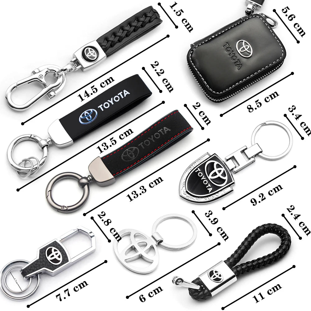 3D Metal+Leather Keychain Key Chain Ring Key Holder Auto Accessories For Toyota Corolla Camry Auris Chr Rav4 Yaris Prius Avensis