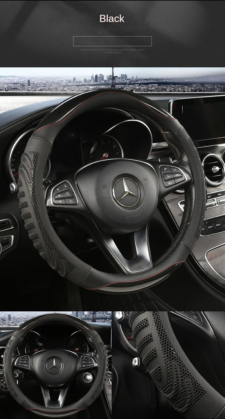 Three-dimensional Honeycomb Steering Wheel Cover  Durable Leather Cover with Anti-slip Linning Universal 14.5-15in
