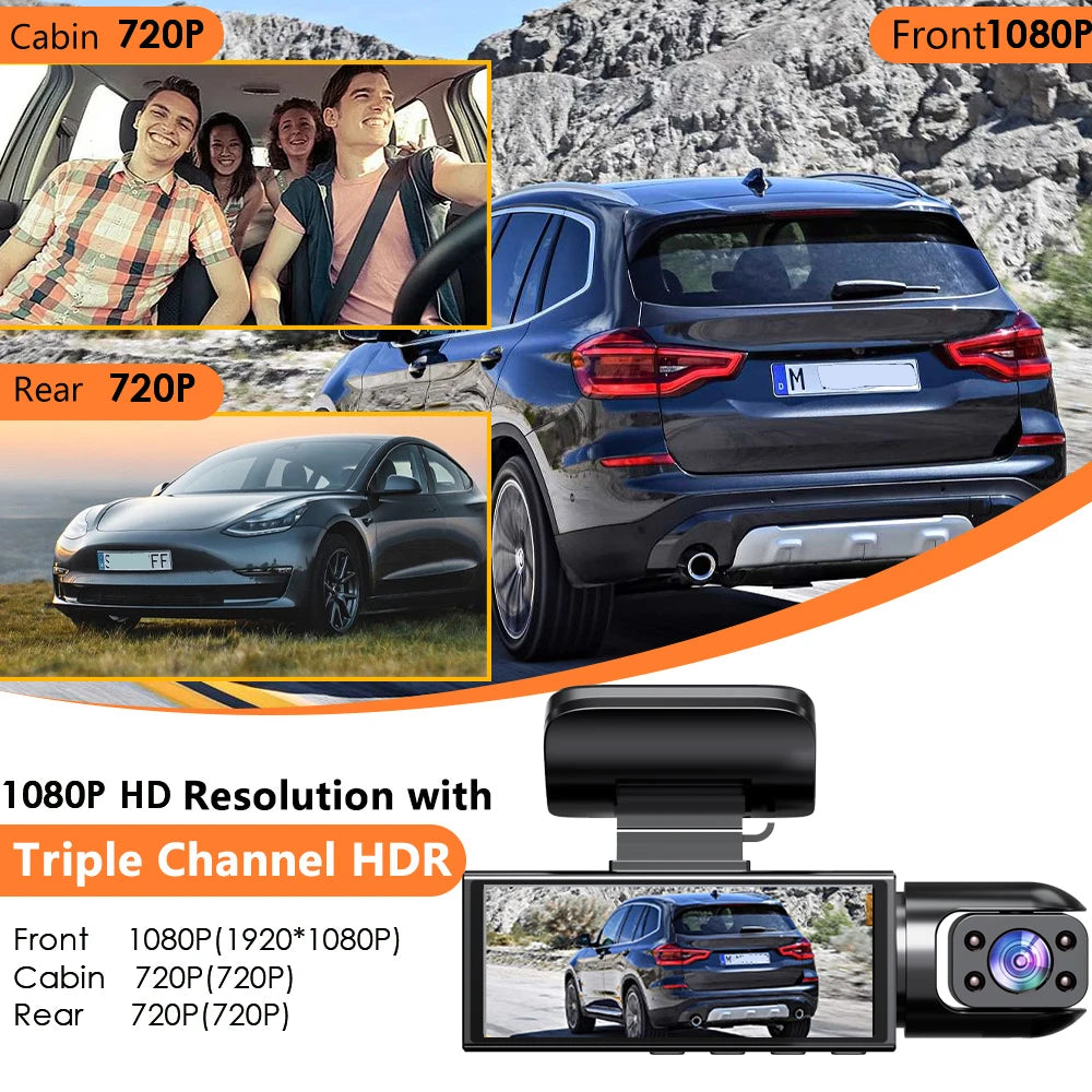 360° Car Dash Cam 1080P – Front & Rear DVR with Night Vision & Parking Monitor