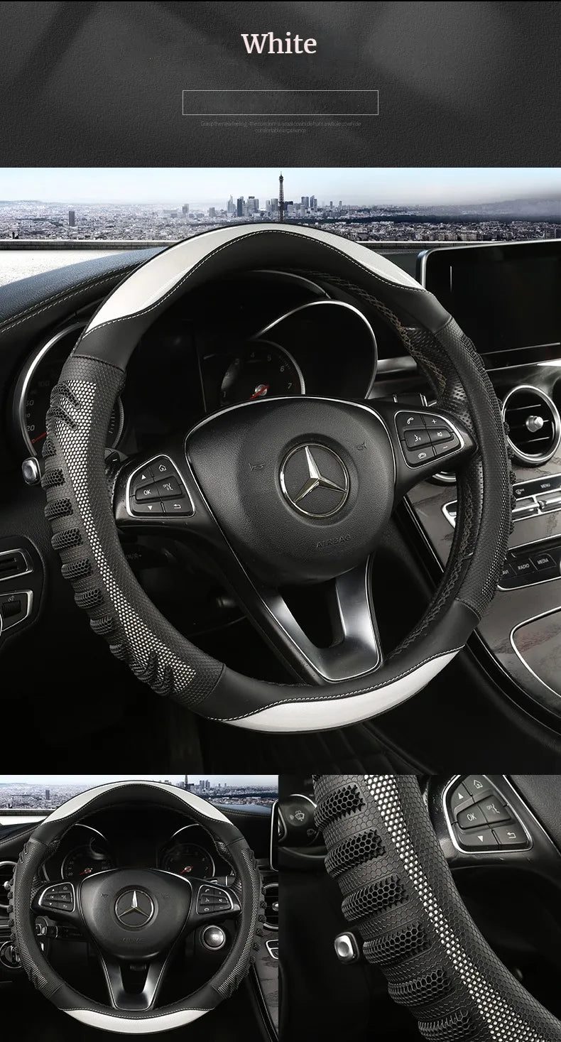 Three-dimensional Honeycomb Steering Wheel Cover  Durable Leather Cover with Anti-slip Linning Universal 14.5-15in