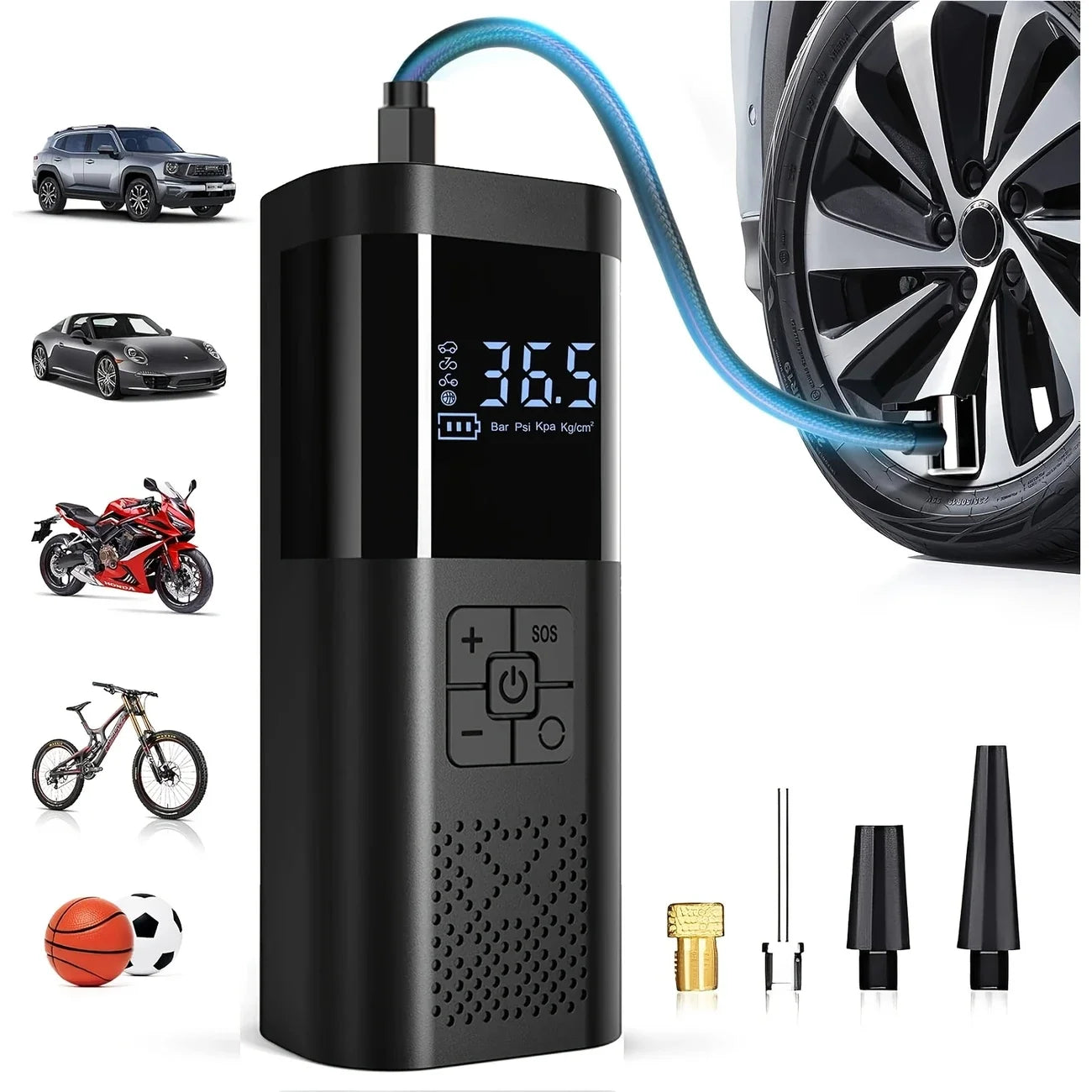 Portable Cordless Car Air Compressor – 150 PSI Digital Tyre Inflator (USB Rechargeable)