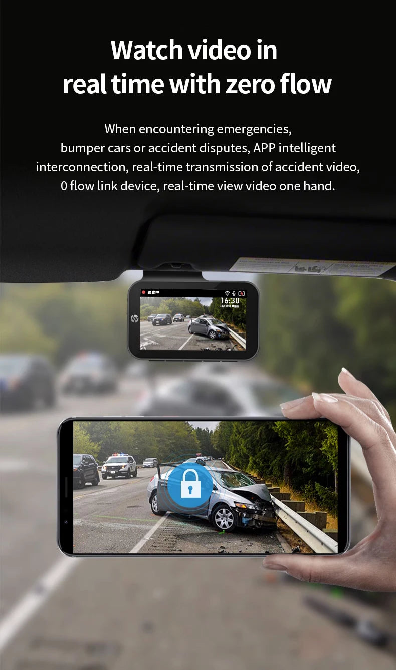 HP car camera dash cam camera 2k HD night vision WiFi DVR video loop video parking monitoring car dashcam auto