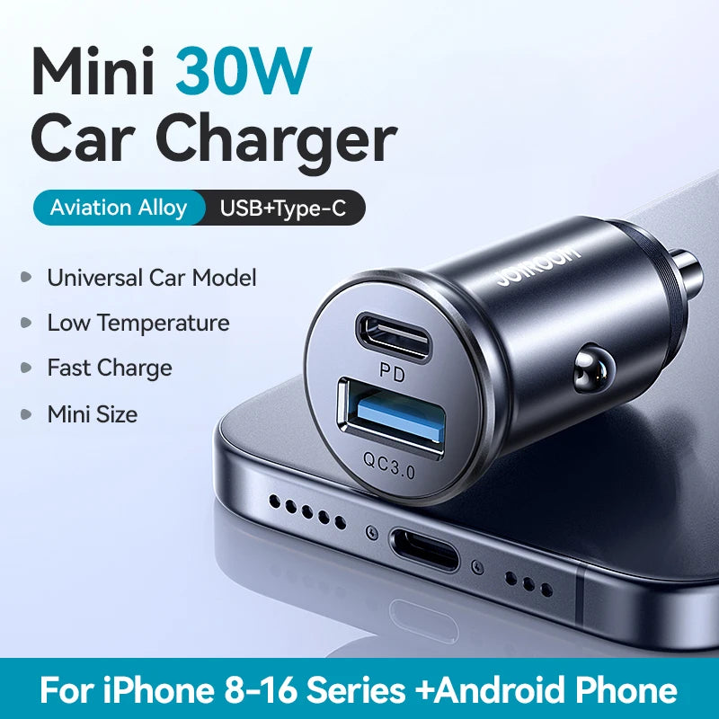 30W Super Fast Car Charger USB-C & USB-A ( iPhone & Android )