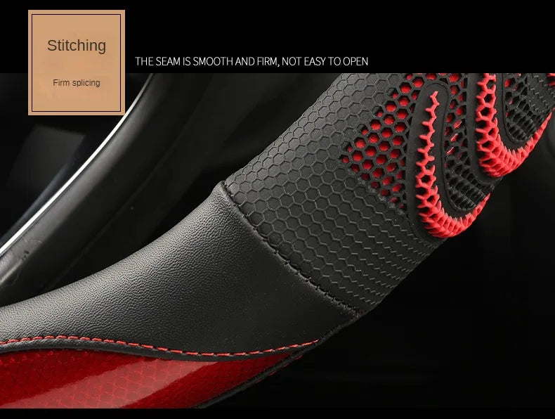 Three-dimensional Honeycomb Steering Wheel Cover  Durable Leather Cover with Anti-slip Linning Universal 14.5-15in