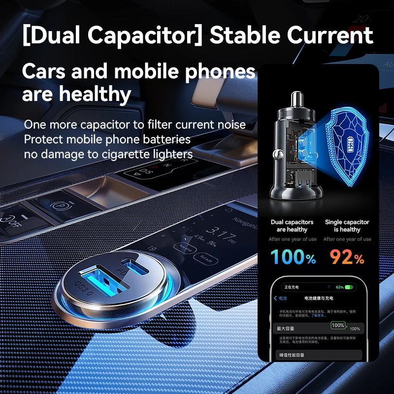 30W Super Fast Car Charger USB-C & USB-A ( iPhone & Android )