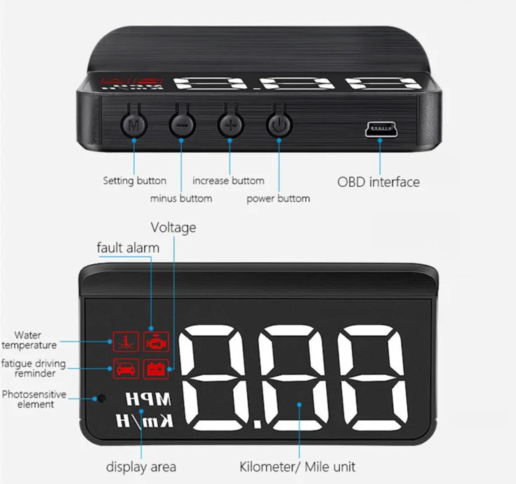M3 OBD2 HUD Head-Up Display – Speed, Engine Temp & Voltage | Plug & Play