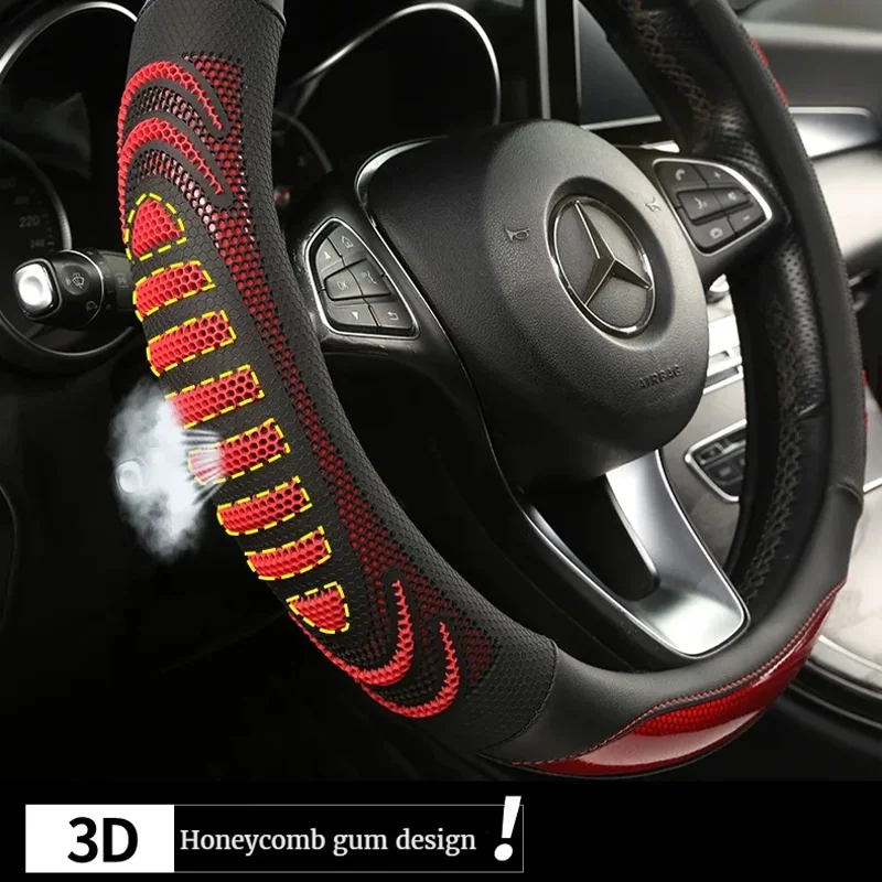 Three-dimensional Honeycomb Steering Wheel Cover  Durable Leather Cover with Anti-slip Linning Universal 14.5-15in