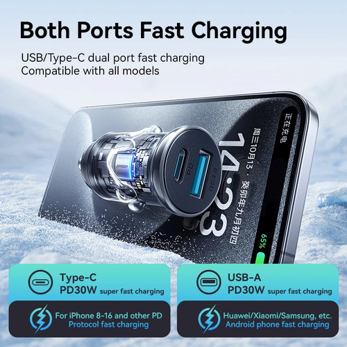 30W Super Fast Car Charger USB-C & USB-A ( iPhone & Android )