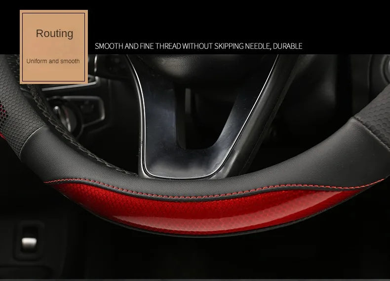 Three-dimensional Honeycomb Steering Wheel Cover  Durable Leather Cover with Anti-slip Linning Universal 14.5-15in