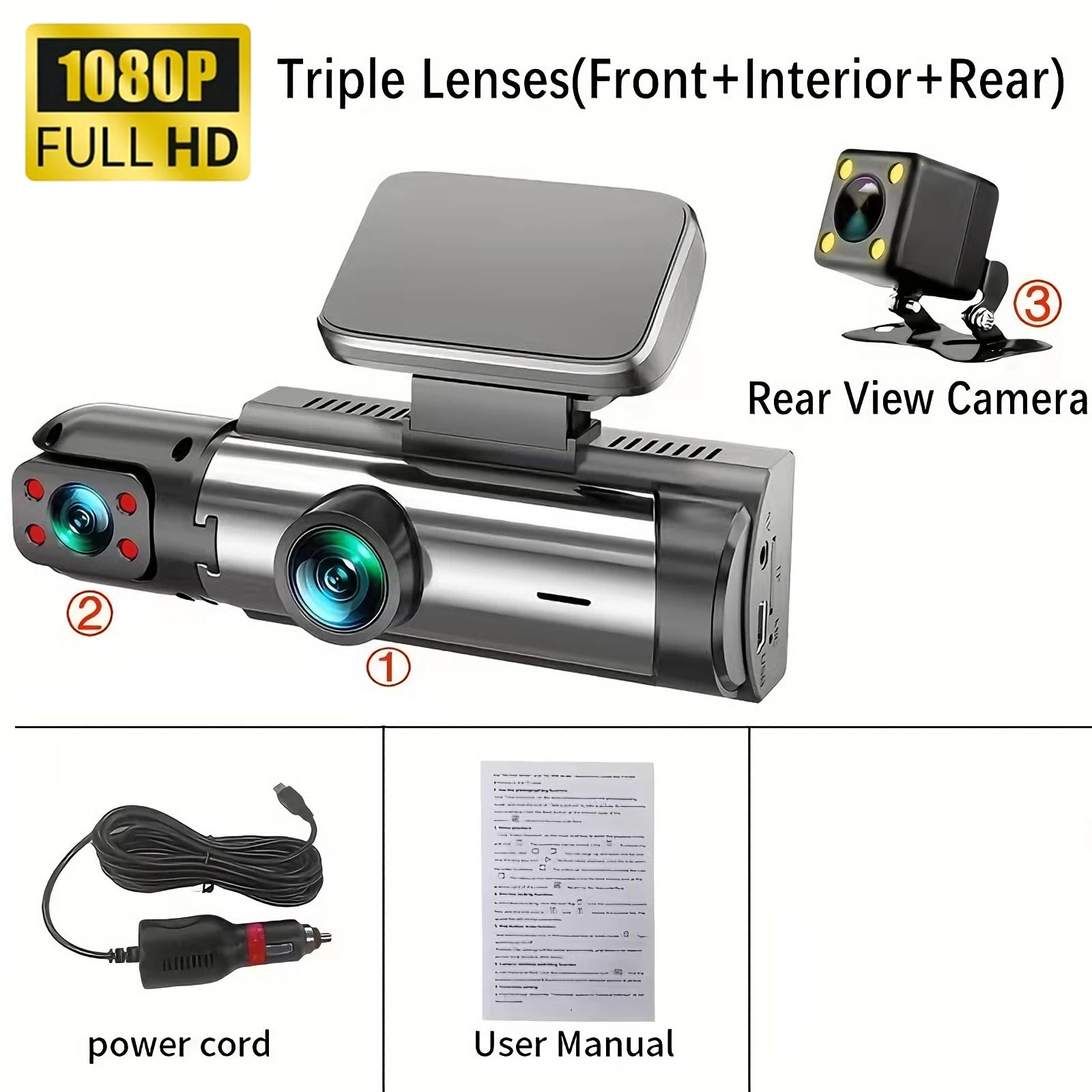 360° Car Dash Cam 1080P – Front & Rear DVR with Night Vision & Parking Monitor