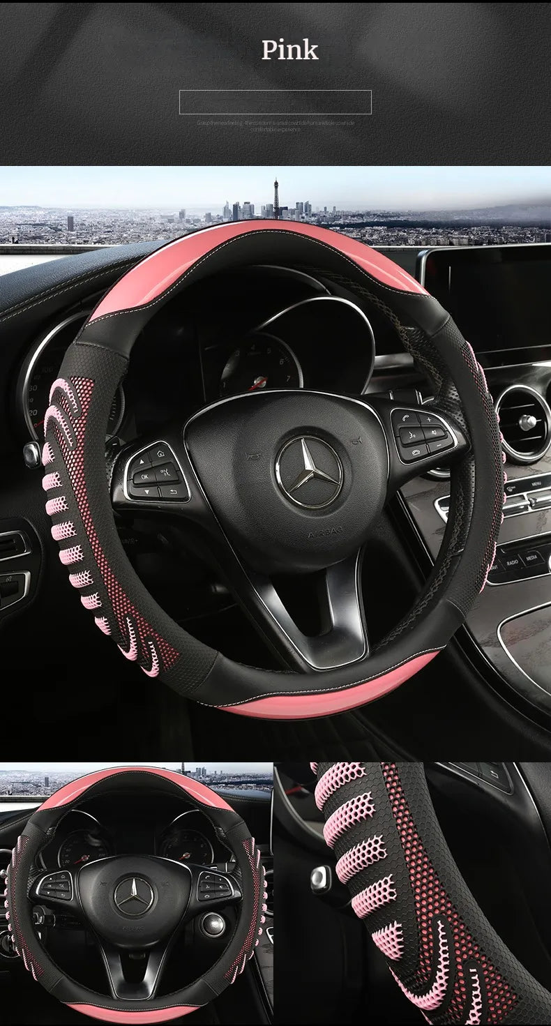 Three-dimensional Honeycomb Steering Wheel Cover  Durable Leather Cover with Anti-slip Linning Universal 14.5-15in