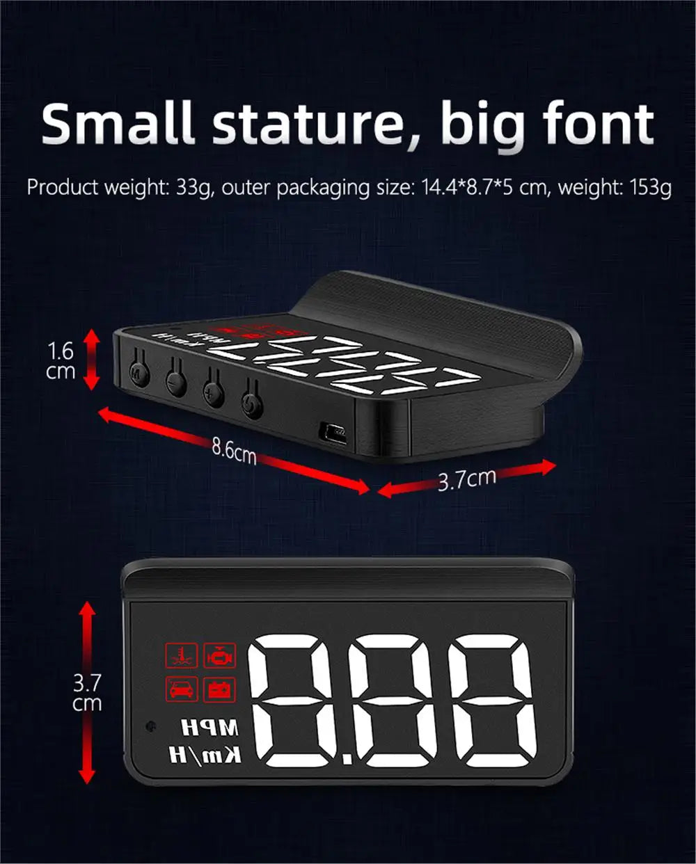 M3 OBD2 HUD Head-Up Display – Speed, Engine Temp & Voltage | Plug & Play