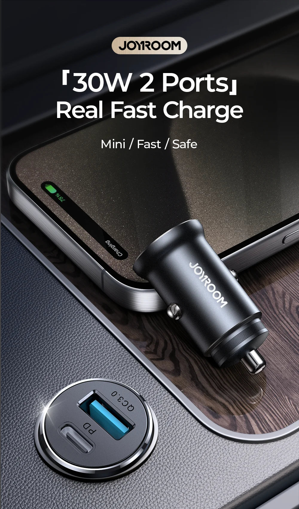 30W Super Fast Car Charger USB-C & USB-A ( iPhone & Android )
