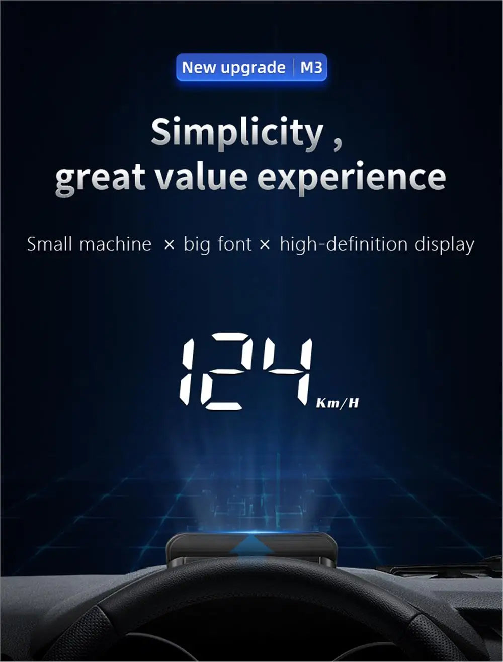 M3 OBD2 HUD Head-Up Display – Speed, Engine Temp & Voltage | Plug & Play