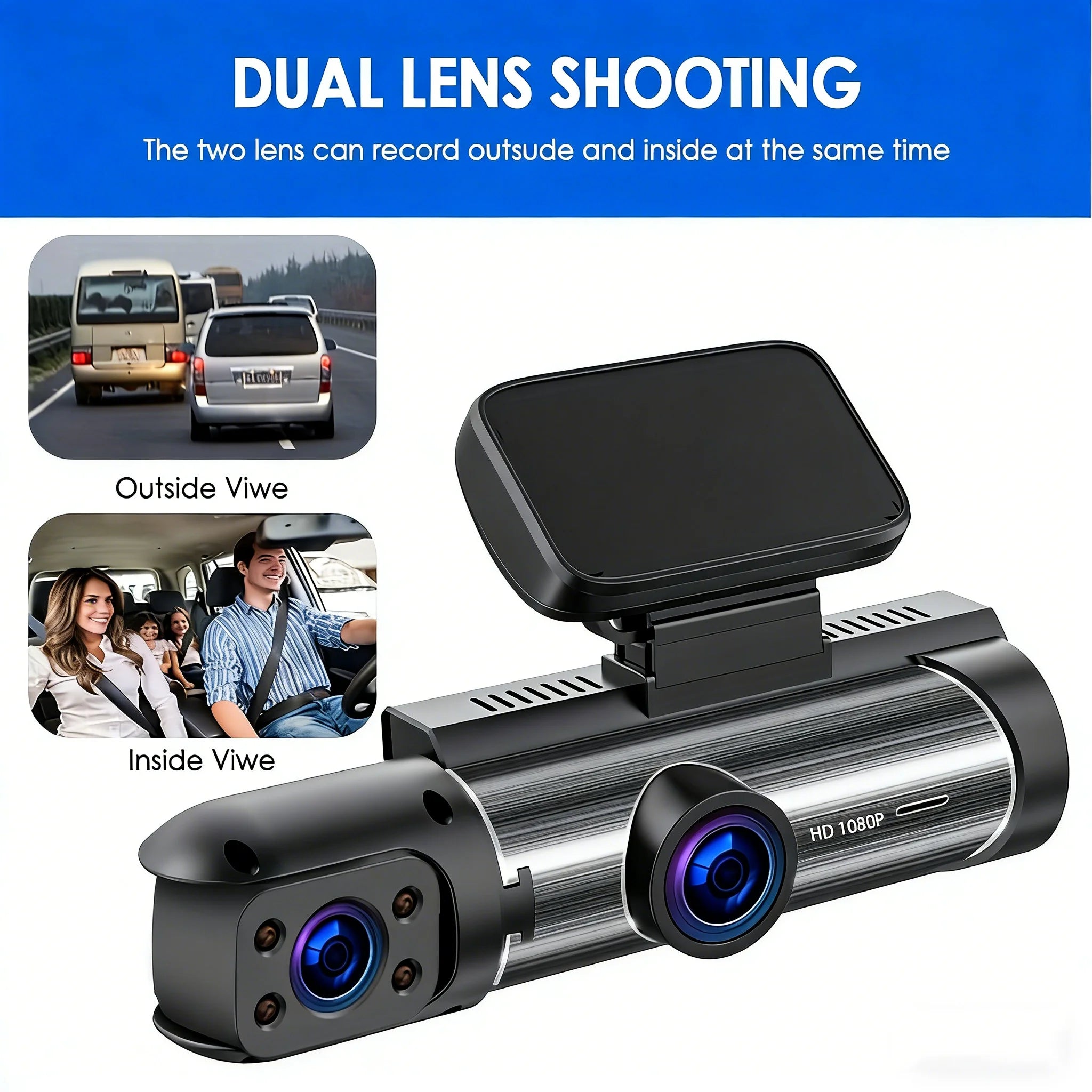 360° Car Dash Cam 1080P – Front & Rear DVR with Night Vision & Parking Monitor
