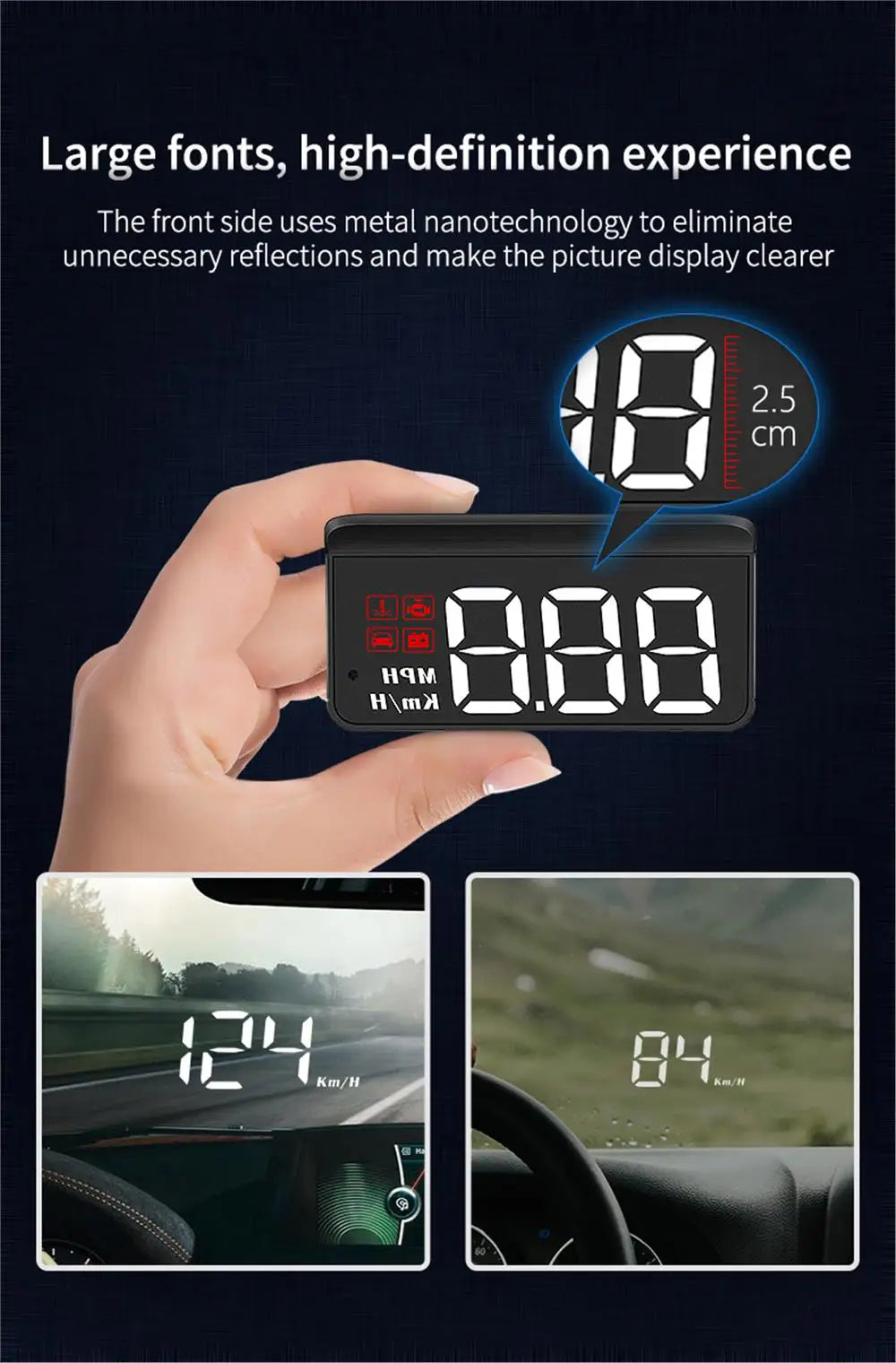M3 OBD2 HUD Head-Up Display – Speed, Engine Temp & Voltage | Plug & Play
