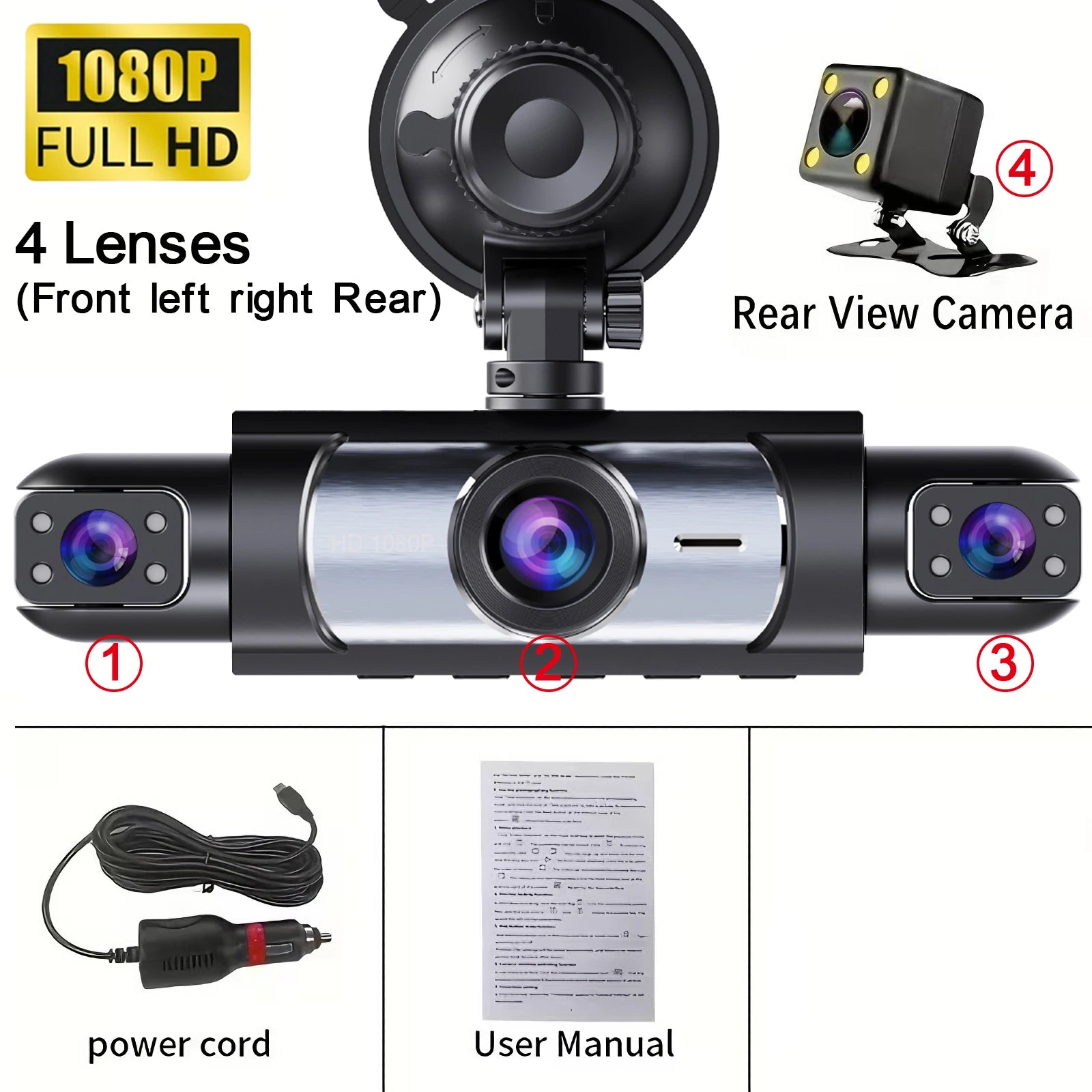 360° Car Dash Cam 1080P – Front & Rear DVR with Night Vision & Parking Monitor
