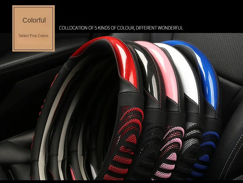 Three-dimensional Honeycomb Steering Wheel Cover  Durable Leather Cover with Anti-slip Linning Universal 14.5-15in