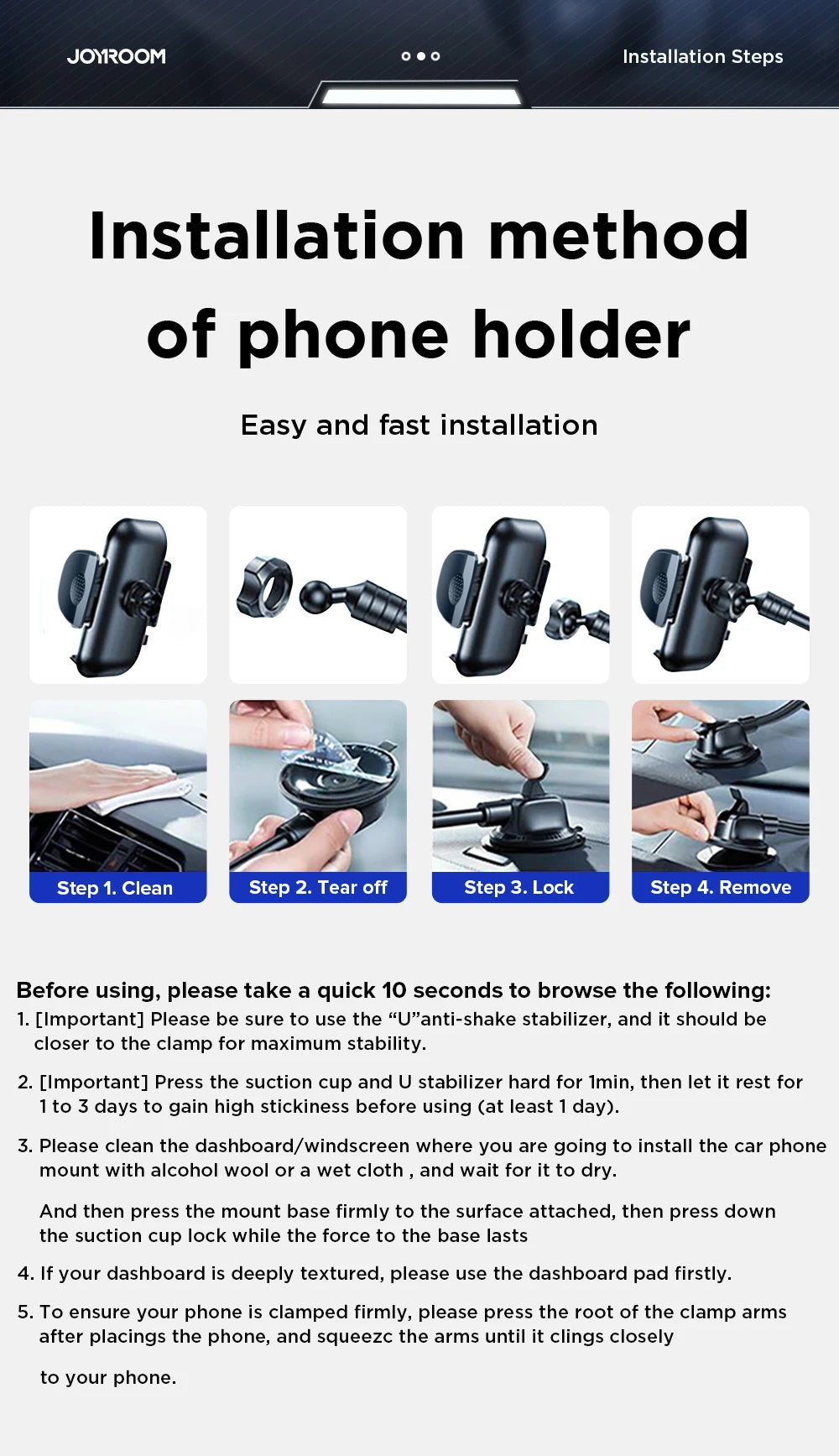 Joyroom Car Phone Holder – Dashboard & Air Vent Mount