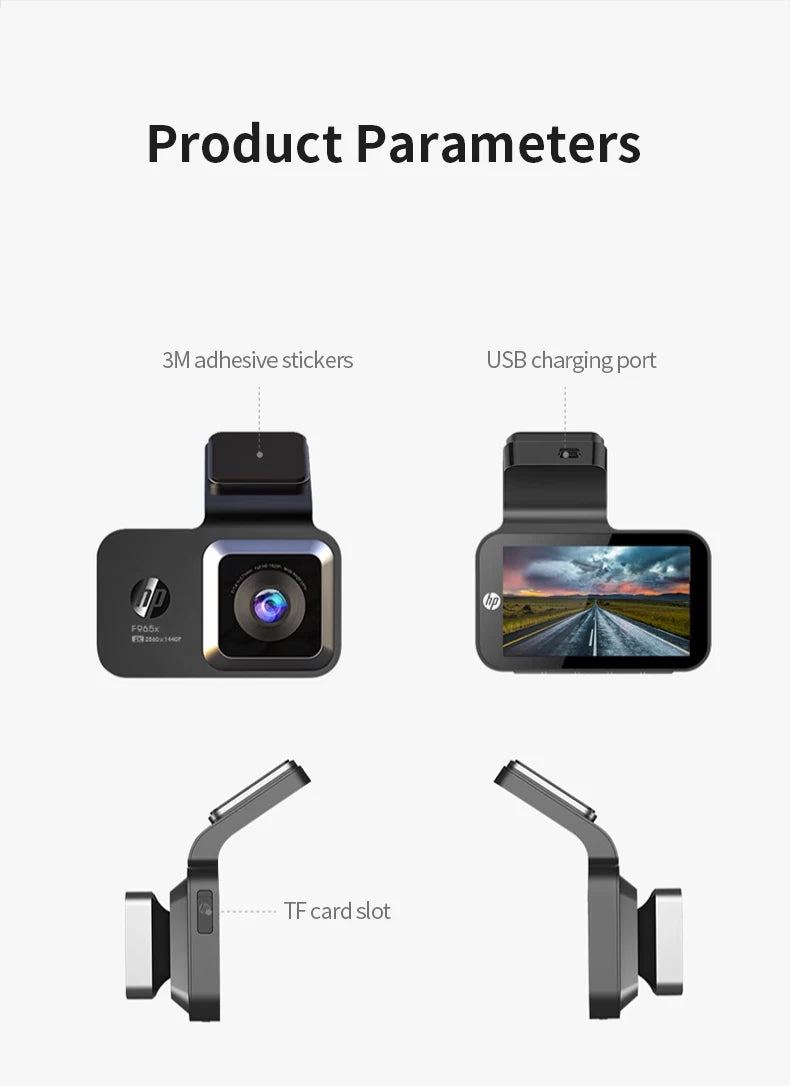 HP car camera dash cam camera 2k HD night vision WiFi DVR video loop video parking monitoring car dashcam auto