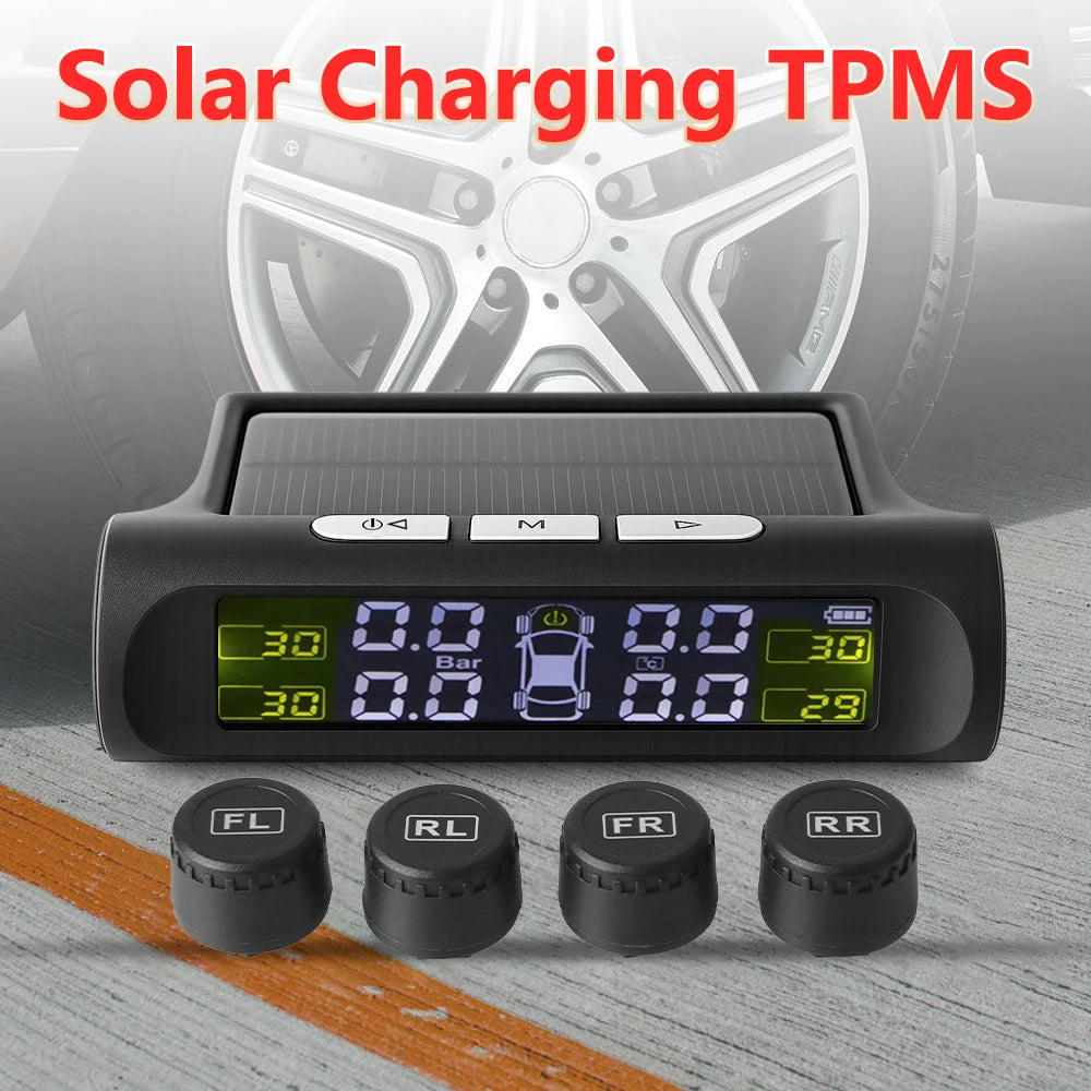 Smart Car TPMS Digital LCD Display Universal Solar Charging Tyre Pressure Monitoring System Auto Security Alarm