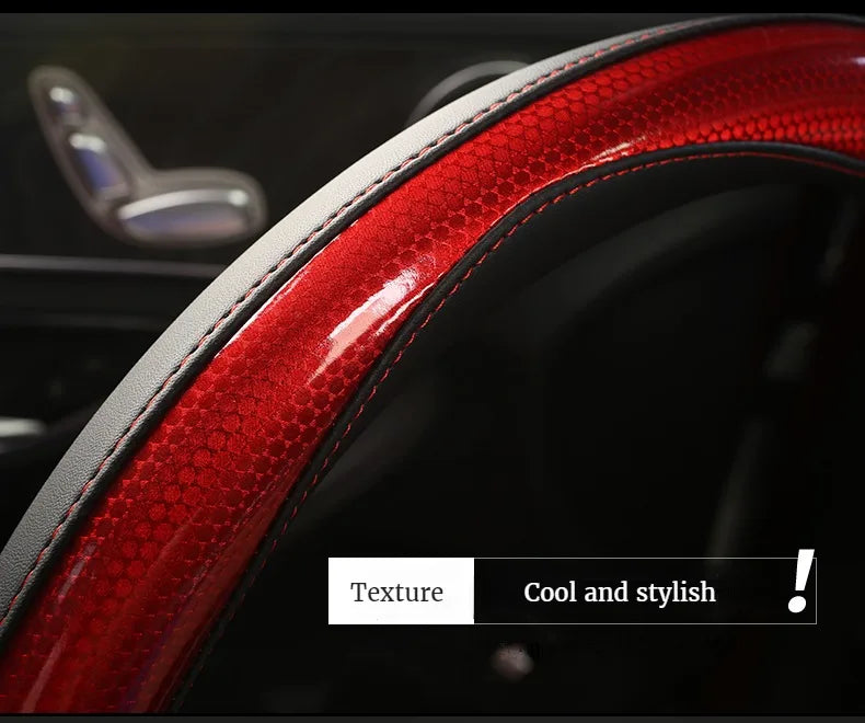 Three-dimensional Honeycomb Steering Wheel Cover  Durable Leather Cover with Anti-slip Linning Universal 14.5-15in
