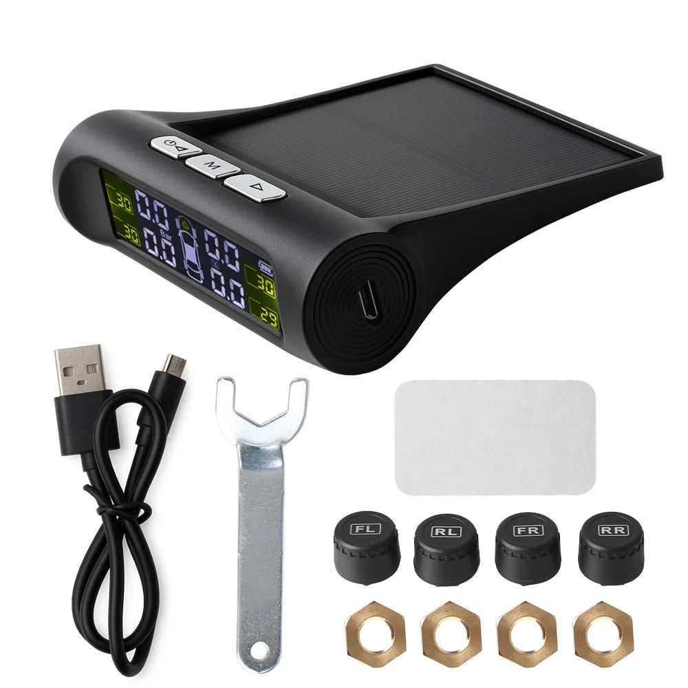 Smart Car TPMS Digital LCD Display Universal Solar Charging Tyre Pressure Monitoring System Auto Security Alarm