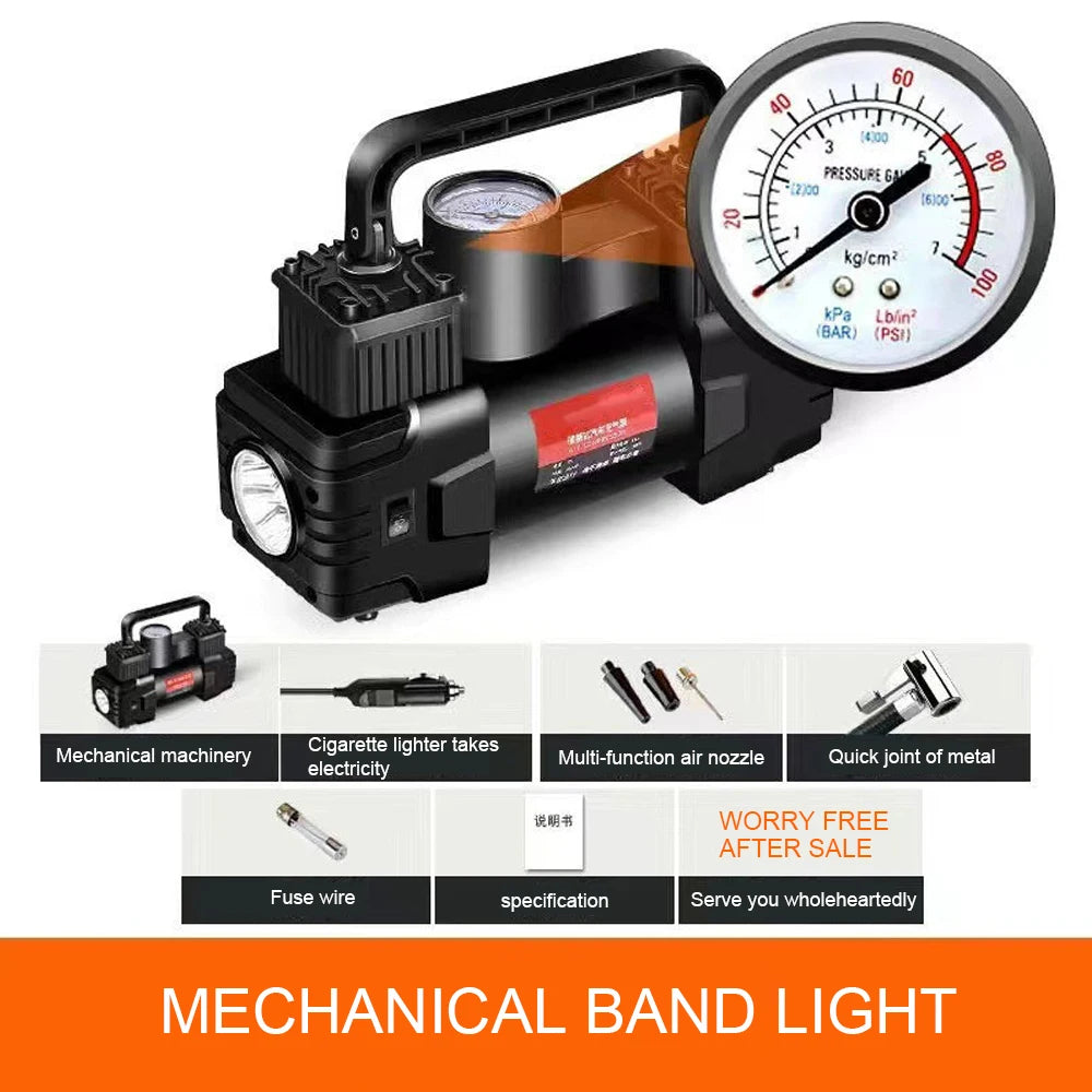 12V Mini Air Compressor – 150 PSI Dual Cylinder Tyre Inflator with LED Light