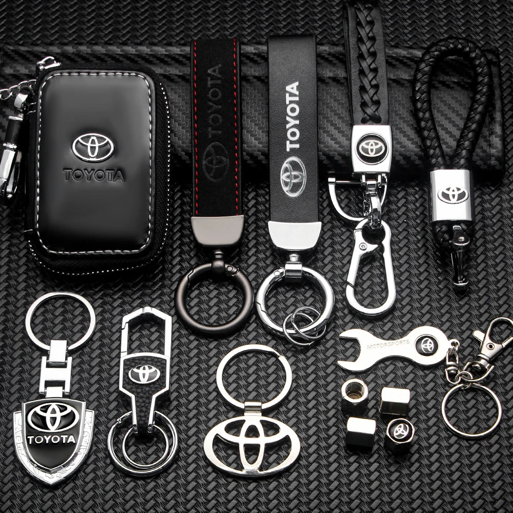 3D Metal+Leather Keychain Key Chain Ring Key Holder Auto Accessories For Toyota Corolla Camry Auris Chr Rav4 Yaris Prius Avensis