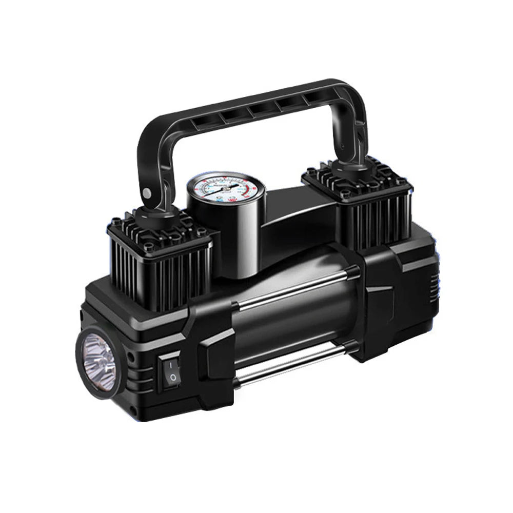 12V Mini Air Compressor – 150 PSI Dual Cylinder Tyre Inflator with LED Light