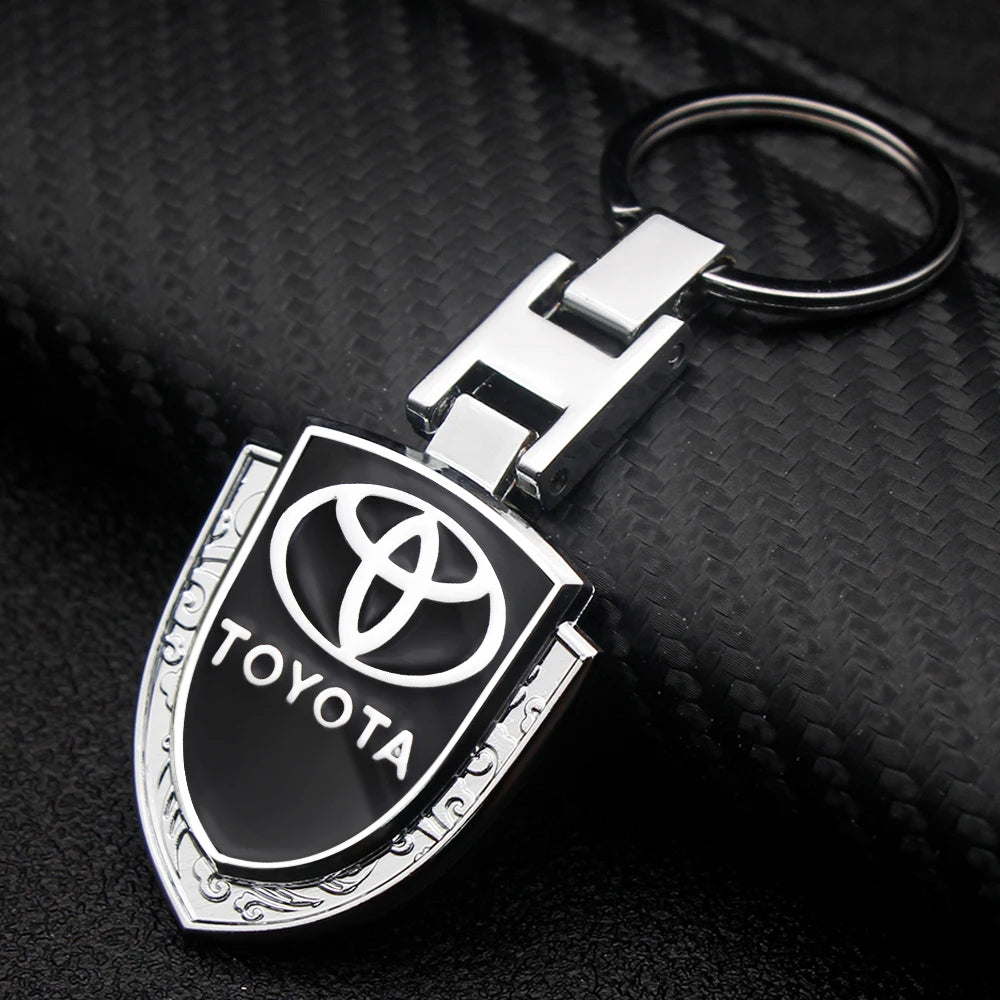 3D Metal+Leather Keychain Key Chain Ring Key Holder Auto Accessories For Toyota Corolla Camry Auris Chr Rav4 Yaris Prius Avensis